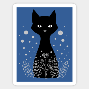 Black cat hiding behind ferns Sticker